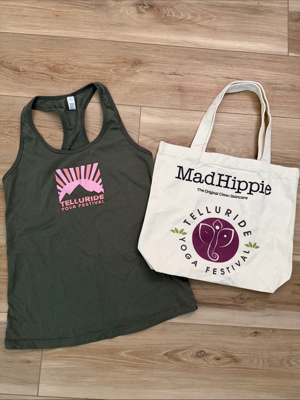 Exclusive 2026 Telluride Yoga Festival Olive Green Tank and Canvas Tote